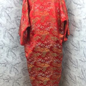 Vintage | Intimates & Sleepwear | Vintage Asian Red Print Long Belted ...